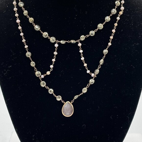 Ela Rae Cleo Caged Necklace Pink Opal Pyrite Coin 14K Plated Sterling - Picture 4 of 6